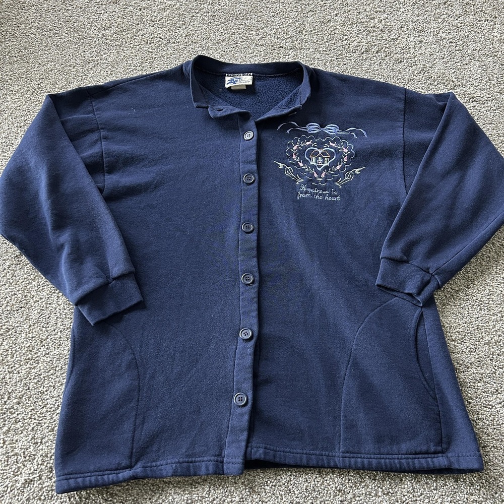 Vintage Pleasant Shade Jacket Womens XL Blue Fleece Button Heart Embroidered